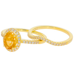 Yellow Citrine Sterling Silver Ring with Moissanite accent, featuring an elegant design and sparkling gemstones.