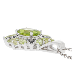 Cushion Green Peridot Sterling Silver Pendant with Black Spinel accent side view, showcasing its elegant gemstone design.
