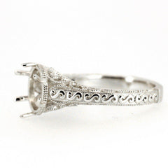Sterling Silver Semi Mount Ring Setting Round RD 9x9mm Art Deco Style