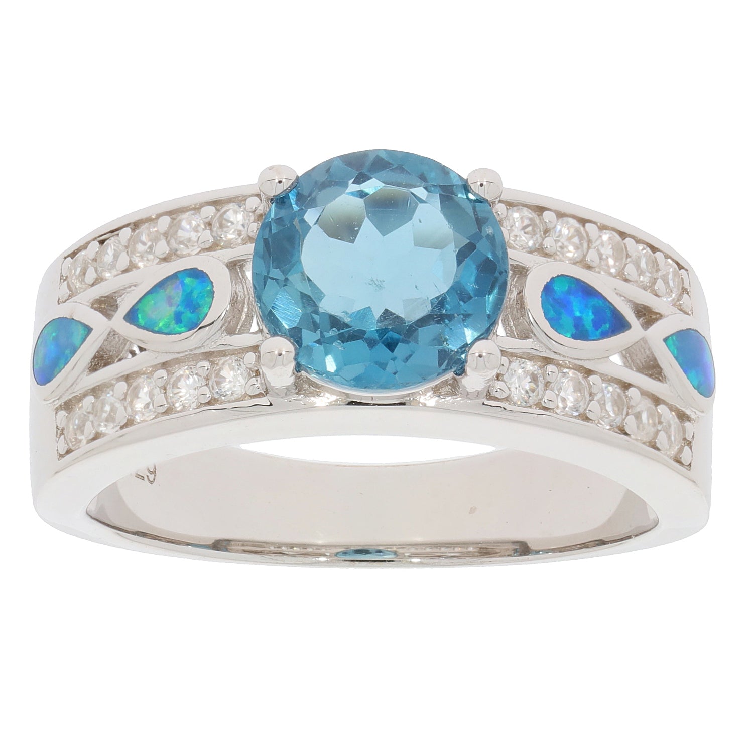 Blue Topaz sterling silver ring with accents, featuring a sparkling gemstone and elegant design for sophisticated style.