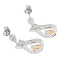 Elegant yellow citrine sterling silver earrings with opal accent, showcasing timeless luxury and sophistication.