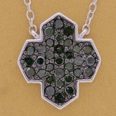Green diamond sterling silver necklace with intricate gemstone design, perfect for elegant occasions.