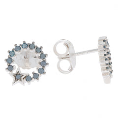 Blue diamond sterling silver earrings with star design and accent gemstones, elegant and luxurious jewelry.