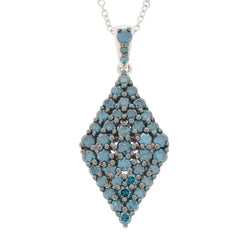 Blue diamond sterling silver pendant with sparkling gemstones, elegant and sophisticated jewelry piece.