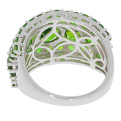 Elegant Green Chrome Diopside Sterling Silver Ring showcasing intricate design and sparkling gemstones.