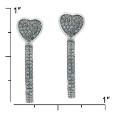 Blue diamond sterling silver heart earrings with sparkling accents, elegant design, 1 inch tall.