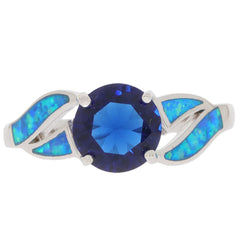 Blue sapphire sterling silver ring featuring a sparkling blue gemstone and vibrant accent stones, perfect for elegant style.