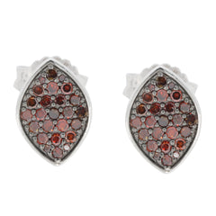 Elegant sterling silver earrings featuring intricate red gemstone accents in a leaf design.