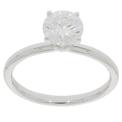 Round white Moissanite ring in sterling silver, featuring a brilliant gemstone design for elegant style.