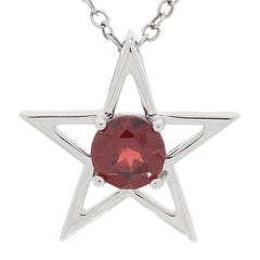 Red garnet sterling silver star pendant necklace, showcasing a round gemstone in a stylish star design.