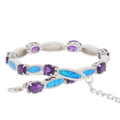Purple Amethyst Sterling Silver Bracelet with Opal Accents, showcasing elegant gemstones and a stylish design.