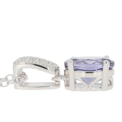 Oval purple sapphire sterling silver pendant with moissanite accent, showcasing elegant design and luxurious detail.