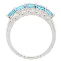 Elegant blue Moissanite sterling silver ring showcasing five sparkling gems with a leaf design, perfect for any occasion.