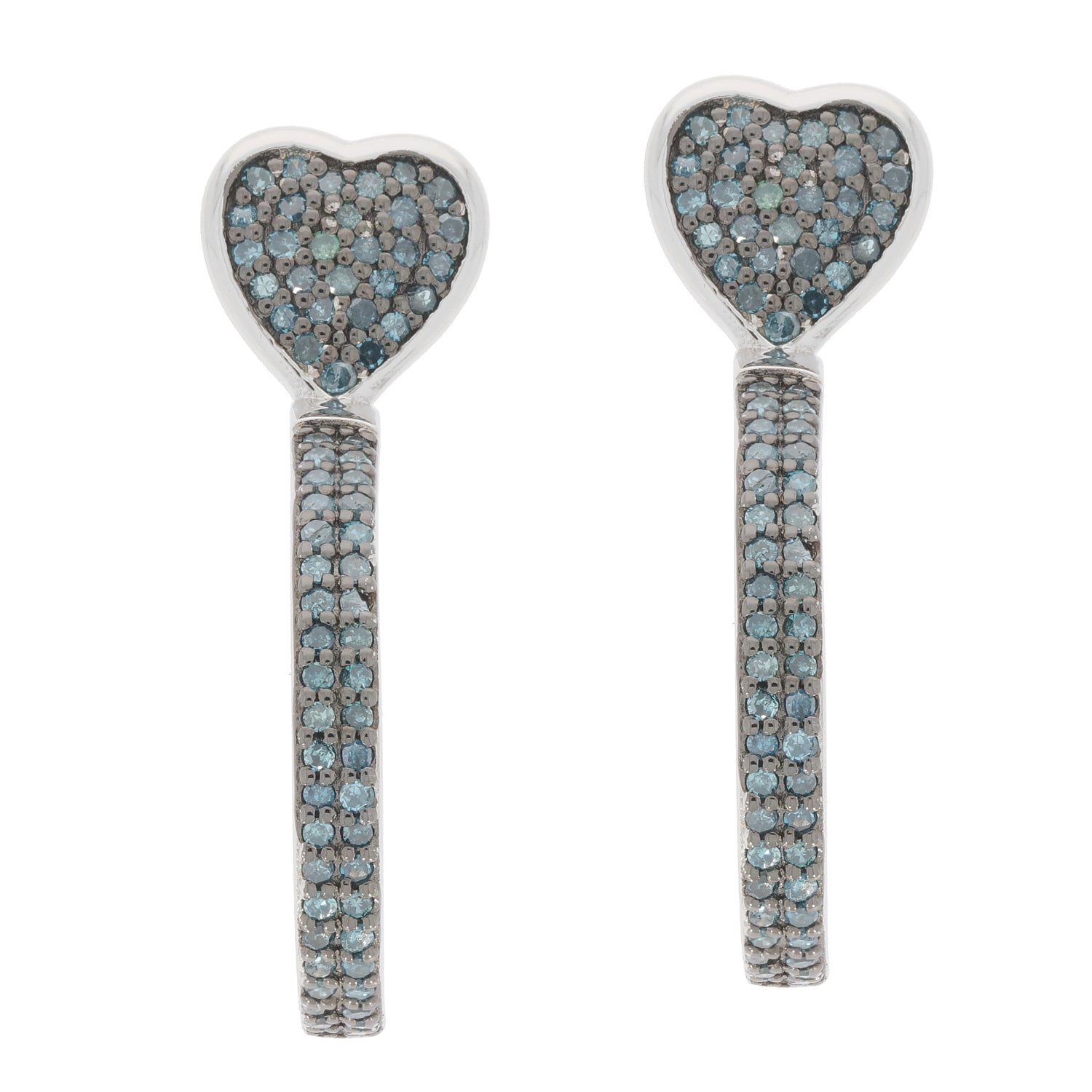 Blue diamond sterling silver earrings in heart shape, featuring sparkling accents for an elegant touch.