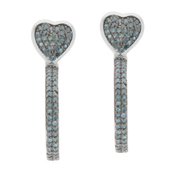 Blue diamond sterling silver earrings in heart shape, featuring sparkling accents for an elegant touch.