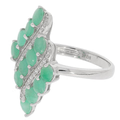 Elegant oval green emerald sterling silver ring with sparkling accents, perfect for sophisticated style.