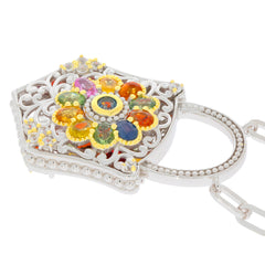 Colorful Sapphire and Garnet Sterling Silver Pendant with floral design, perfect for elegant jewelry collections.