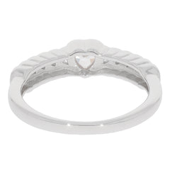 Back view of Heart White Moissanite Sterling Silver Ring showcasing elegant band design and sparkling gemstone accent.