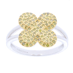 Elegant green diamond flower ring in sterling silver, featuring a dazzling pave setting for a touch of luxury.