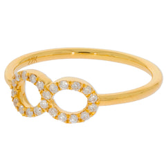 Elegant gold infinity ring adorned with sparkling diamonds, perfect for any sophisticated jewelry collection.