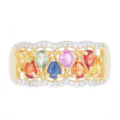 Multiple color sapphire sterling silver ring with sparkling gemstones and elegant design.