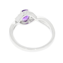 Back view of a Purple Amethyst Sterling Silver Ring featuring a diamond accent, showcasing its elegant design.