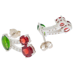 Red Garnet and Chrome Diopside Sterling Silver Earrings, stylish and elegant jewelry for any sophisticated collection.
