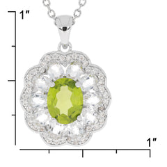 Elegant Green Peridot pendant in sterling silver, featuring a sparkling floral design and crystal accents, perfect for sophisticated style.