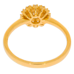 Round white diamond ring in 14K yellow gold featuring a sparkling diamond accent, showcasing elegant craftsmanship.