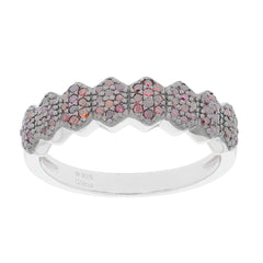 Red diamond sterling silver ring with an elegant design, showcasing sparkling gemstones in a chic setting.