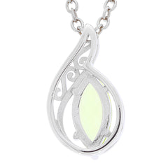 Elegant green peridot sterling silver pendant with intricate design and sparkling diamond accent.