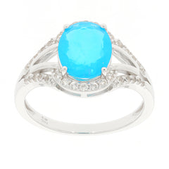 Elegant Blue Opal Sterling Silver Ring with sparkling accent stones for a luxurious style.