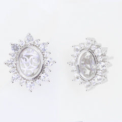 Sterling Silver Semi Mount Earring Settings Oval OV 14.8x16.8x10.4 with Moissanite Accents