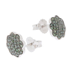 Elegant green diamond sterling silver earrings featuring a floral design, perfect for adding a touch of luxury to any outfit.