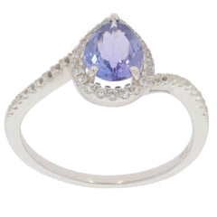 Sterling Silver Semi Mount Ring Setting Pear PE 8x6mm Halo White Topaz