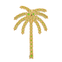 Gold palm tree brooch with green accents, perfect for adding a tropical touch to any outfit.