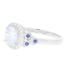 Elegant White Moissanite Sterling Silver Ring with accent gemstones, showcasing timeless beauty and sparkling brilliance.