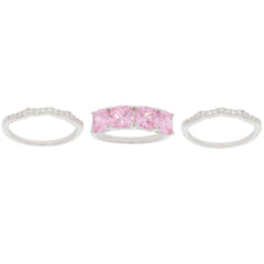 Three elegant rings featuring pink gemstones set in sterling silver, perfect for stylish accessorizing.