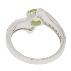 Back view of a Green Peridot Sterling Silver Ring featuring a diamond accent, showcasing its elegant design and craftsmanship.
