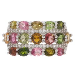 Multiple color tourmaline sterling silver ring showcasing stunning gemstones in an elegant design.