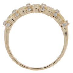 Elegant 14K yellow gold ring with round yellow diamonds and sparkling accents, perfect for special occasions.