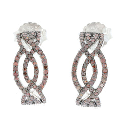 Elegant red diamond sterling silver earrings featuring intricate twisted design and sparkling accents.