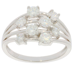 Elegant white Moissanite sterling silver ring with multiple sparkling gemstones, perfect for sophisticated style.