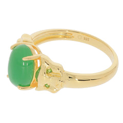 Oval green jade sterling silver ring featuring accent stones, elegant jewelry for a sophisticated style.