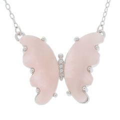 Pink butterfly pendant necklace in sterling silver, featuring sparkling accents for a delicate and elegant look.