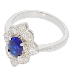Blue Sapphire Sterling Silver Ring with accent gemstones, showcasing elegance and luxury in a stunning design.