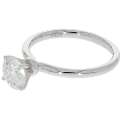 Round White Moissanite Ring in Sterling Silver with Accent, showcasing elegance and brilliance.