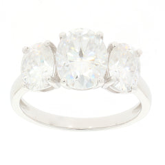 Elegant White Moissanite Sterling Silver Ring with three sparkling gemstones, perfect for sophisticated style.