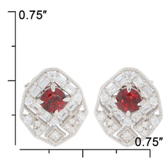 Round red garnet sterling silver earrings accented with sparkling moissanite, elegant and timeless design.