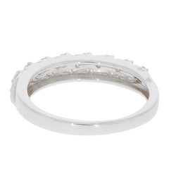 Elegant white diamond sterling silver ring showcasing intricate detailing and a polished finish.